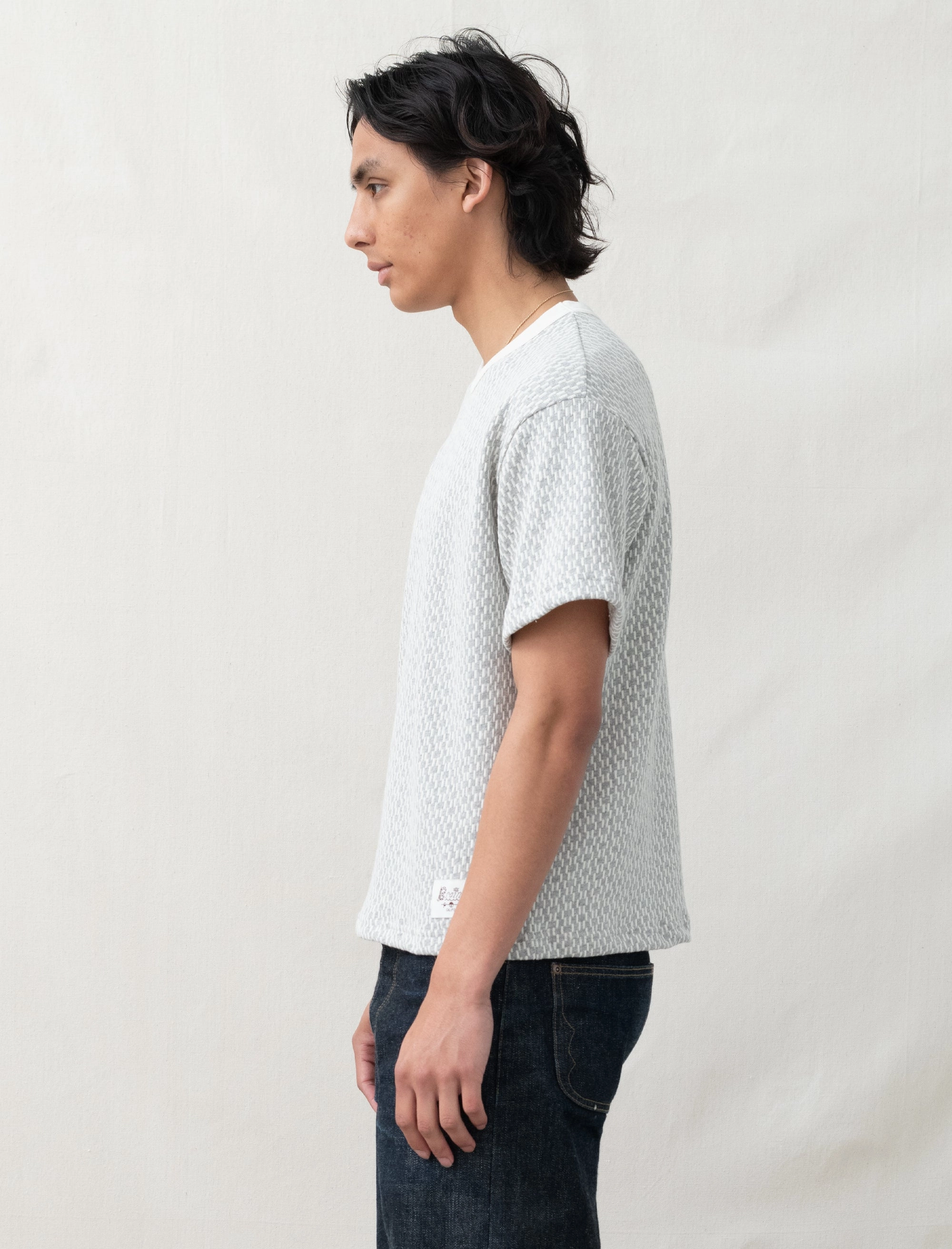 Jacquard Broken Stripe T-Shirt (Grey) Natural Fiber Blend CarbonNeutral Production
