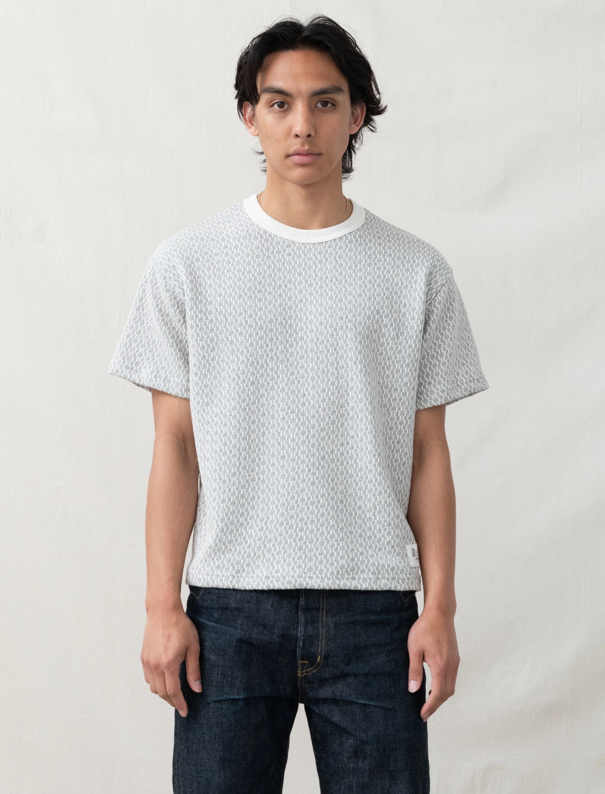Jacquard Broken Stripe T-Shirt (Grey) Stretchable Knit
