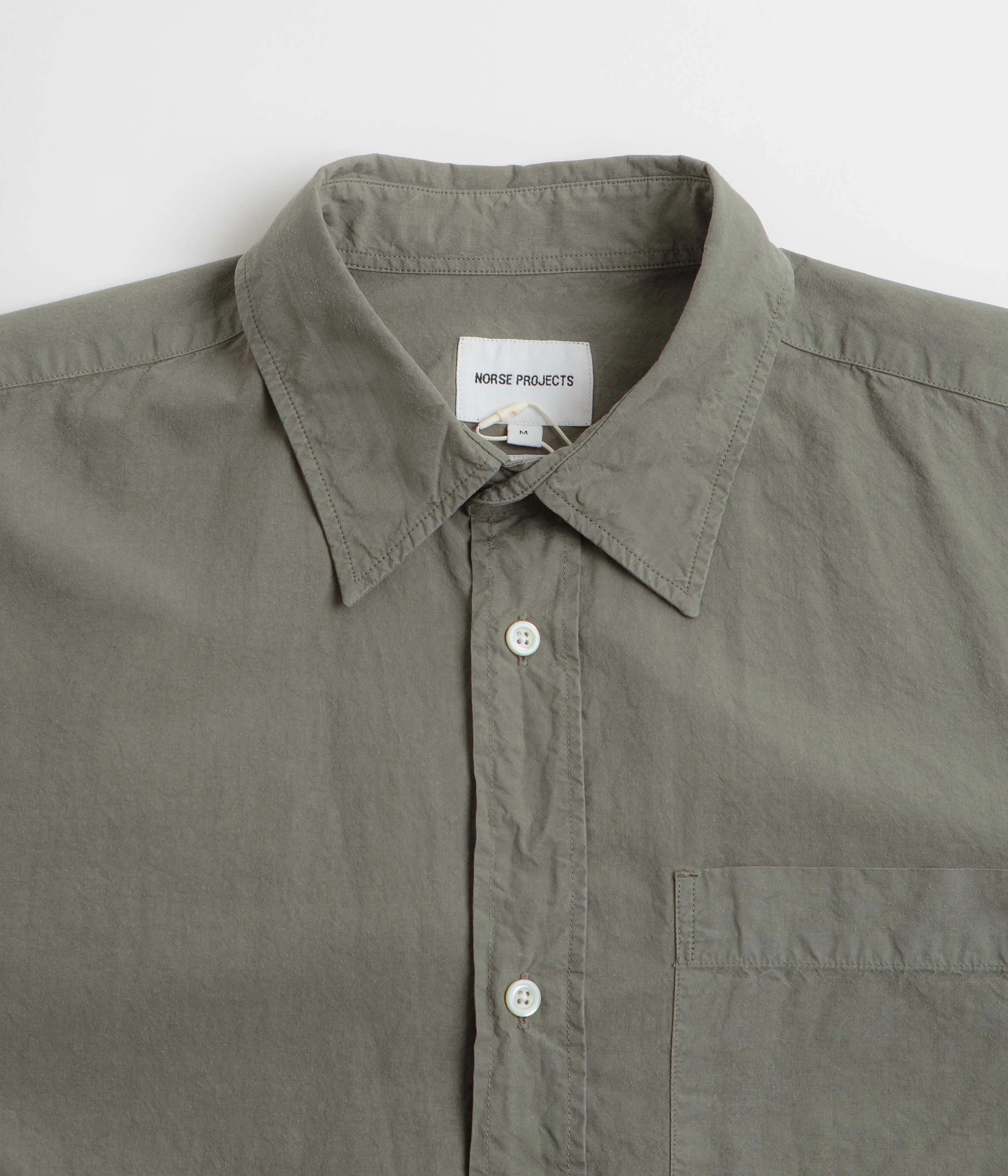 Norse Projects Mo Cotton Tencel Shirt - Mid Khaki Embroidered Logo Quick-Dry