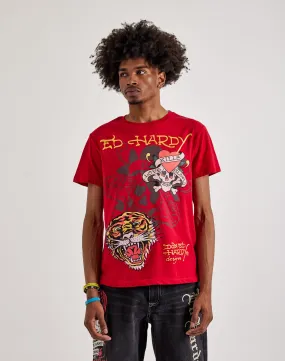 Ed Hardy  Tiger Skull Shorts Sleeve Tee Handmade Glow SeamlessTransition