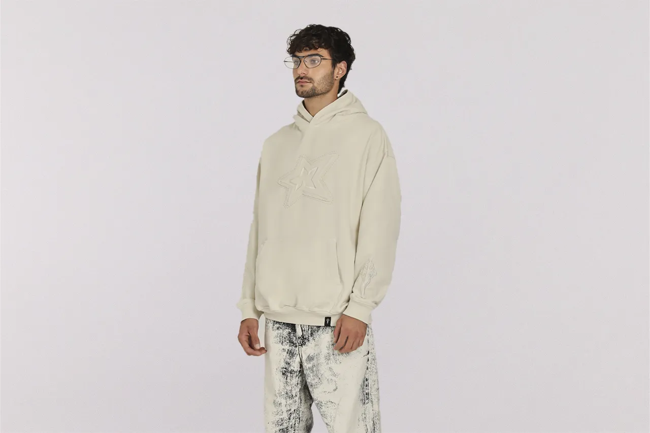 Unstructured Silhouette Ribbed Hem NONCULPA Pearly Star Hoodie 'White'