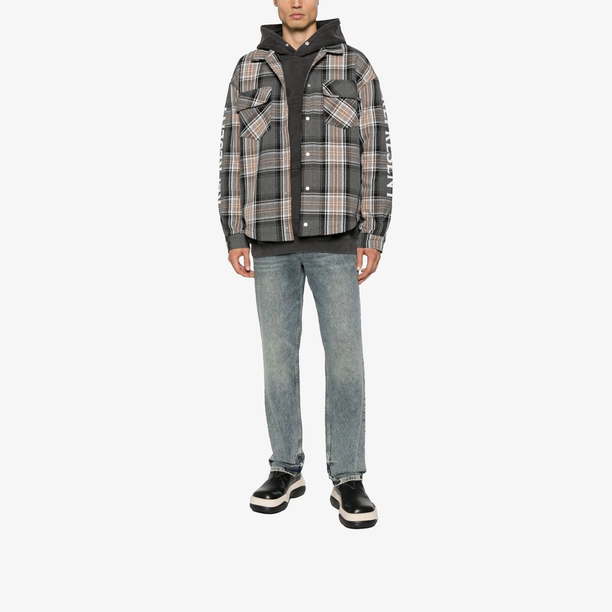 Represent | QUILTED FLANNEL SHIRT  { GREY CHECK Bio Glow Luxury Core