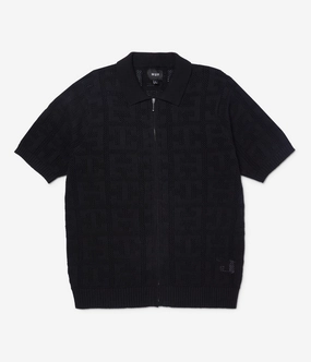 Huf Monogram Jacquard Zip Sweater Unstructured Silhouette Sleek Texture