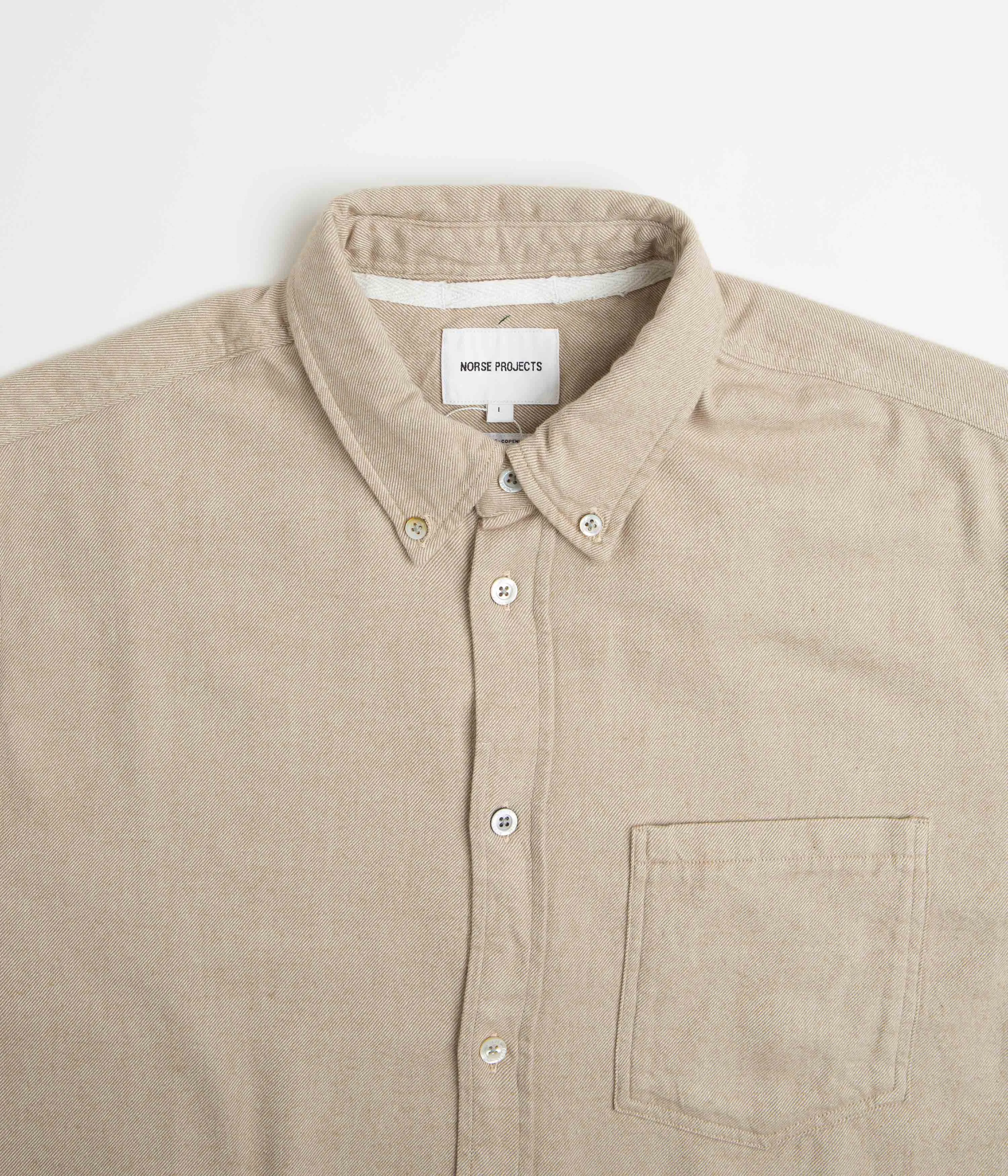 Norse Projects Anton Organic Flannel Shirt - Utility Khaki Classic Collar Chambray Fabric