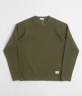 Norse Projects Eske Military Rib Long Sleeve T-Shirt - Olive Night ruffled hem