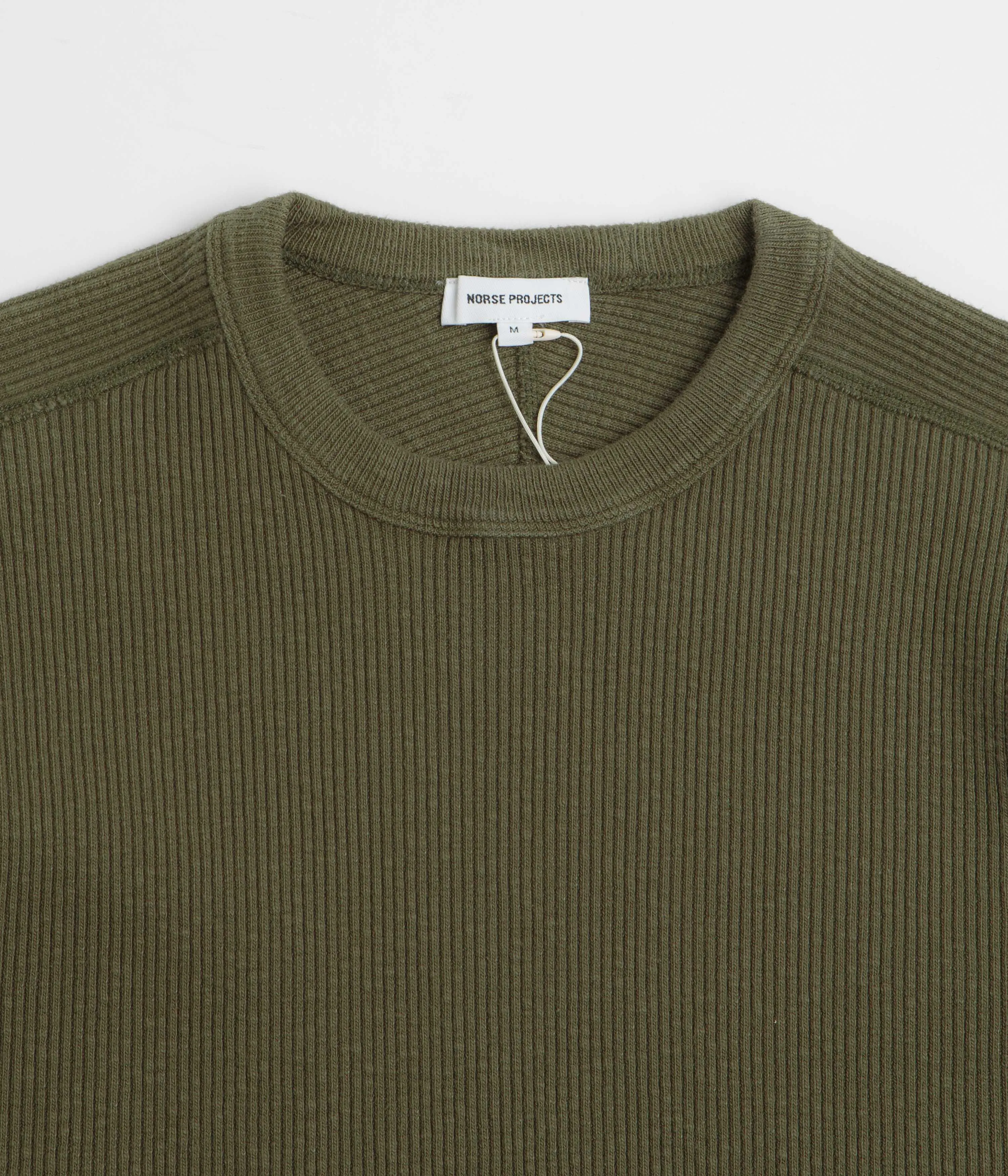 Norse Projects Eske Military Rib Long Sleeve T-Shirt - Olive Night rolled sleeves peak season