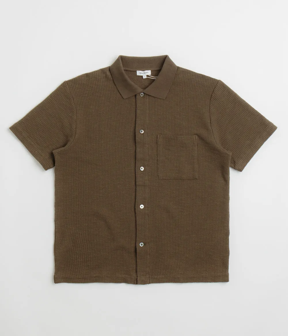 Norse Projects Gustav Crochet Shirt - Chestnut high-low hem Thermal Regulation Fabric