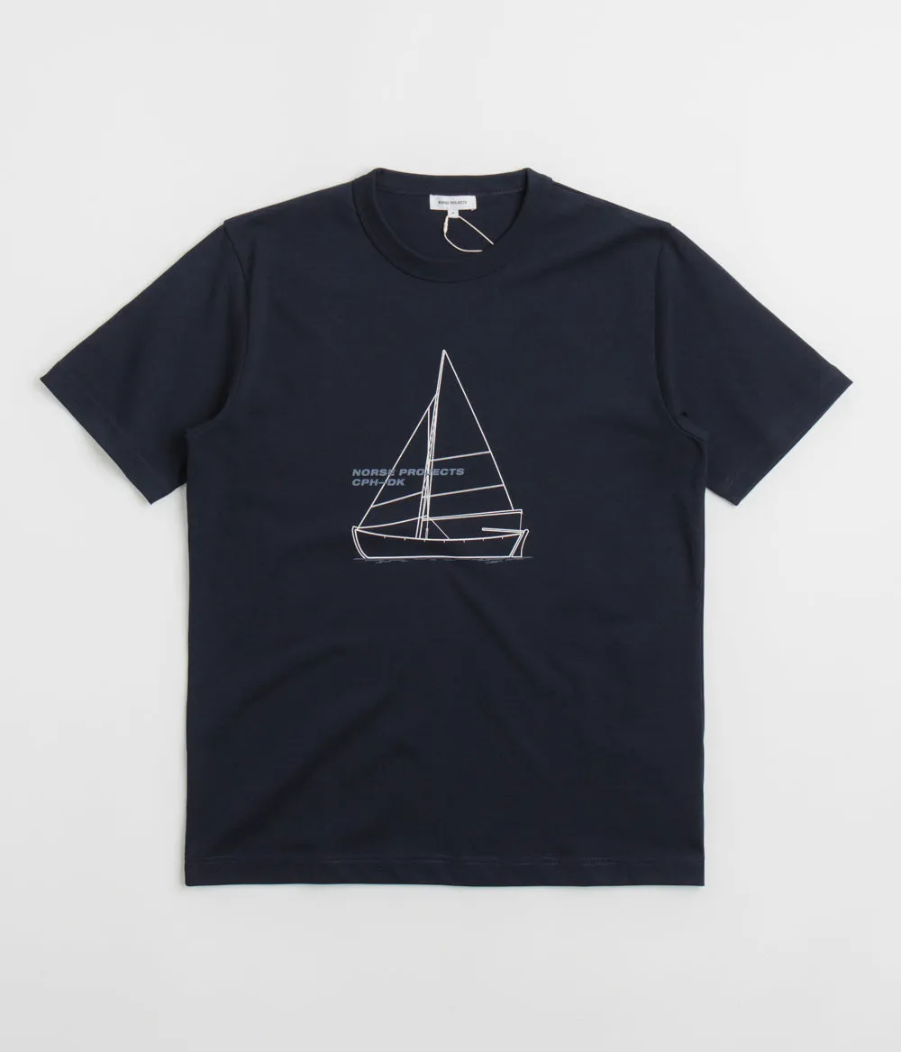 Norse Projects Holger Organic Boat Print T-Shirt - Dark Navy football venue