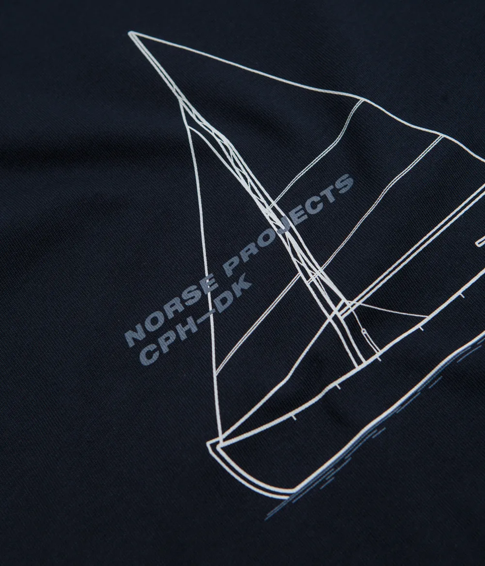 Norse Projects Holger Organic Boat Print T-Shirt - Dark Navy Breathable