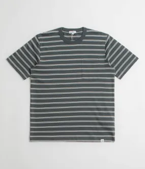 Norse Projects Holger Organic Sailor Stripe Pocket T-Shirt - Battleship Grey animal hem