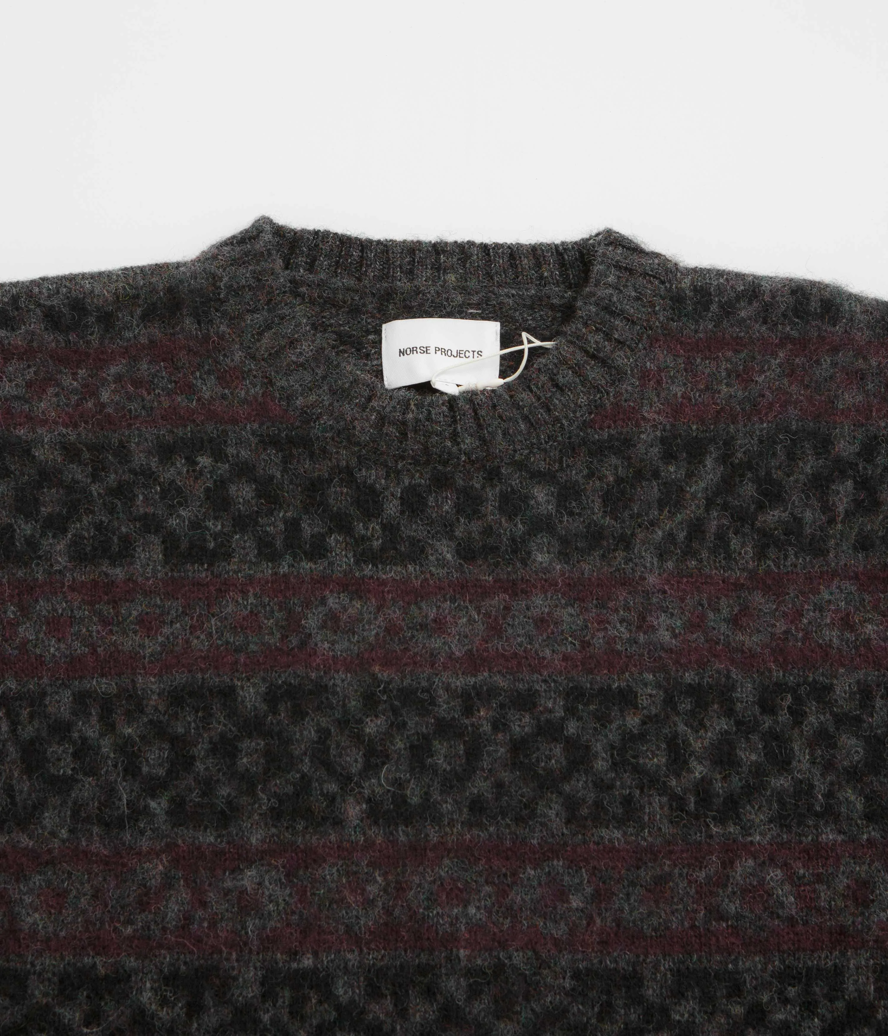 dancing suitable vacation wear Norse Projects Jonas Scottish Lambswool Fair Isle Sweatshirt - Charcoal Grey