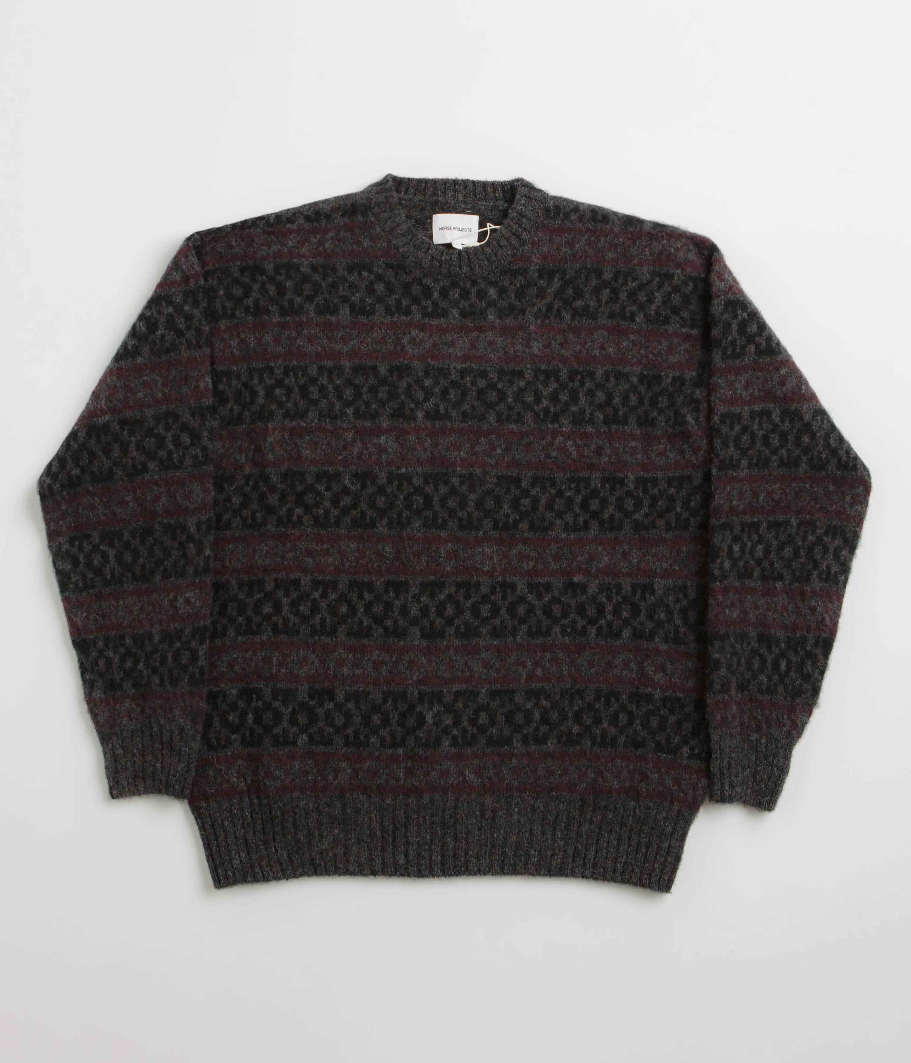 Norse Projects Jonas Scottish Lambswool Fair Isle Sweatshirt - Charcoal Grey product loop stability