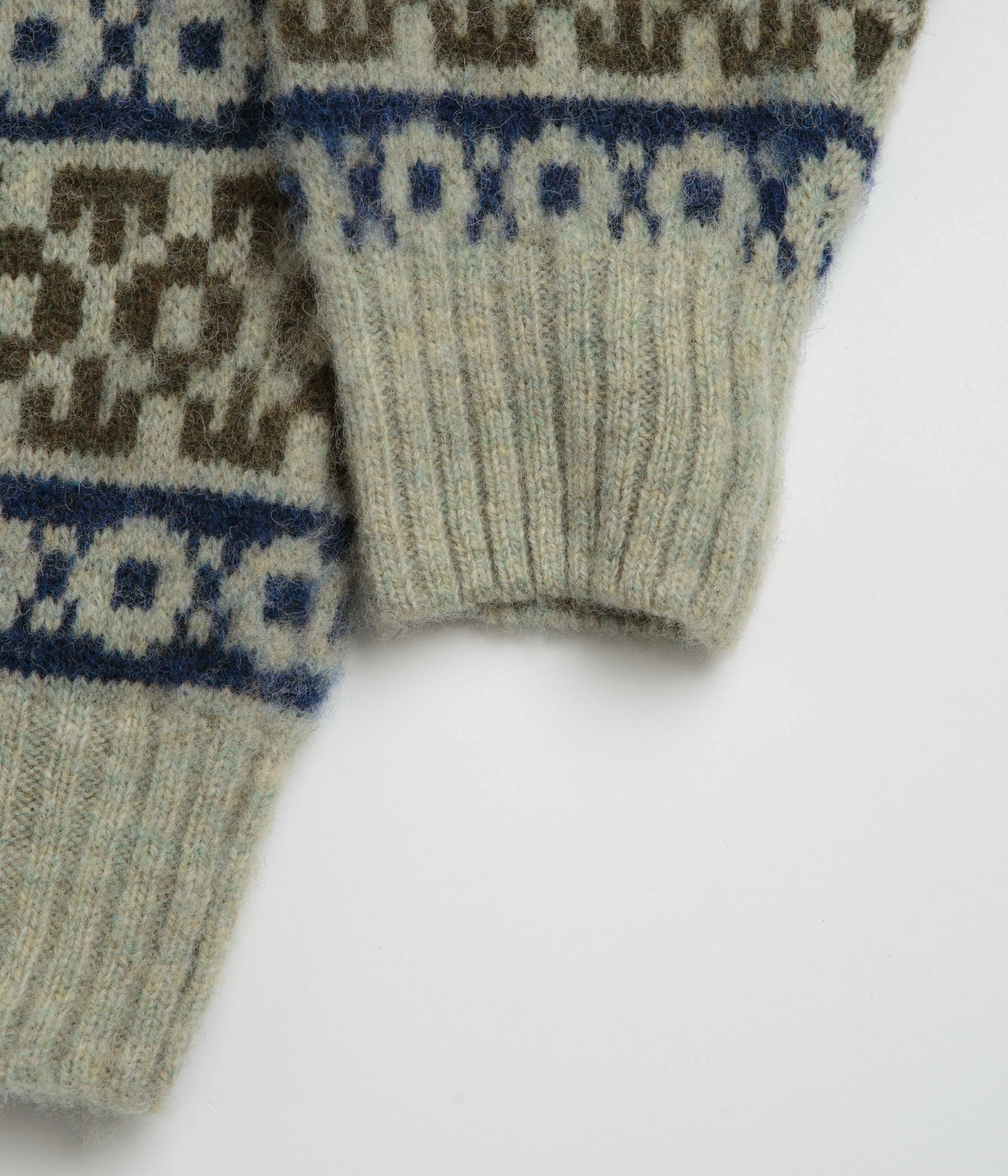 product shoe support Norse Projects Jonas Scottish Lambswool Fair Isle Sweatshirt - Elm