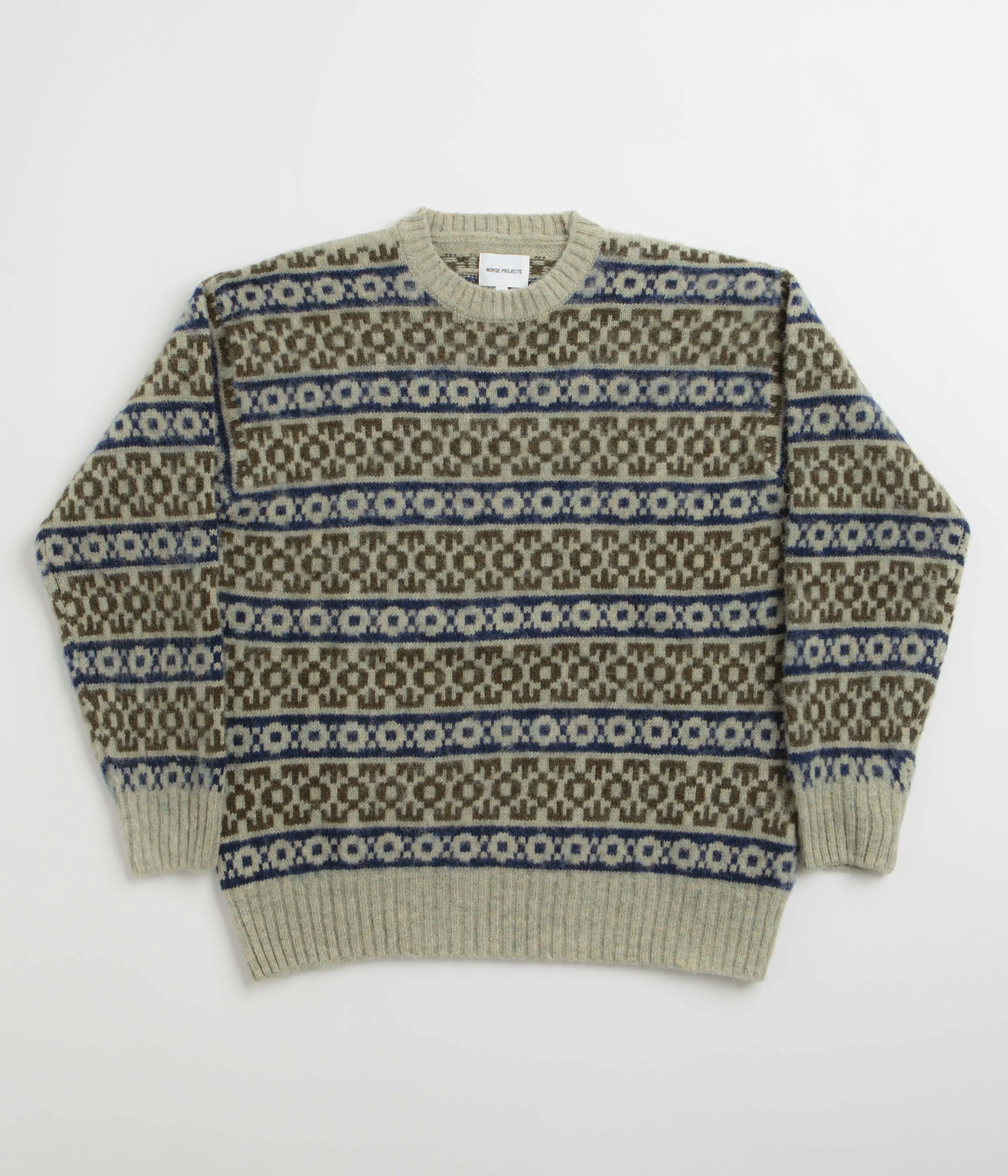 product personalization ideas Daily Sporty Norse Projects Jonas Scottish Lambswool Fair Isle Sweatshirt - Elm
