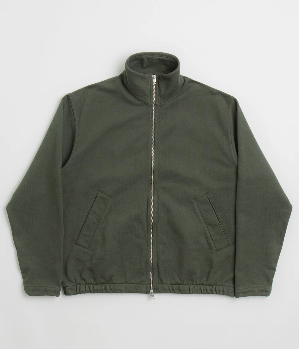 Norse Projects Bjorn Relaxed Organic Loopback Track Jacket - Black Olive Win Secure Chest Pocket