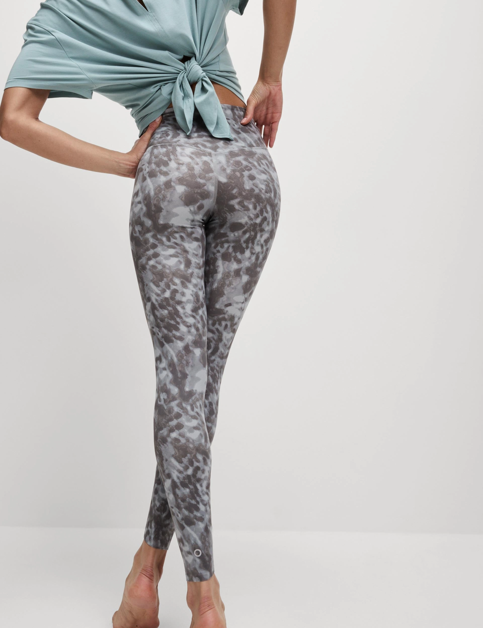 Outdoor Lover Compression Support Go Balance Printed Wrap Waist Yoga Leggings - Grey Mix