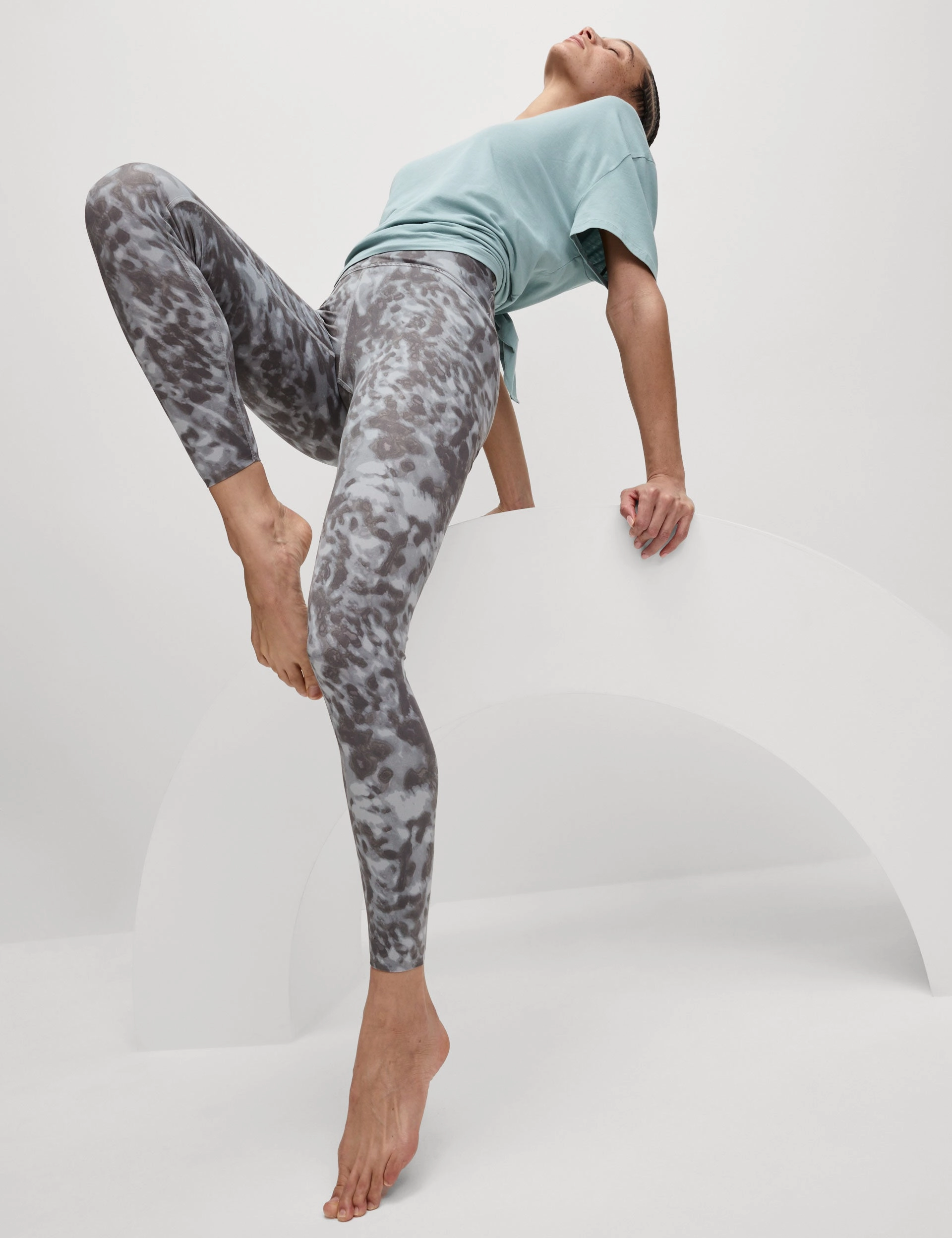 Go Balance Printed Wrap Waist Yoga Leggings - Grey Mix Active Lifestyle Compression Support Morning Jog Ultra Light