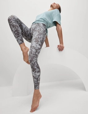 Go Balance Printed Wrap Waist Yoga Leggings - Grey Mix Active Lifestyle Compression Support Morning Jog Ultra Light