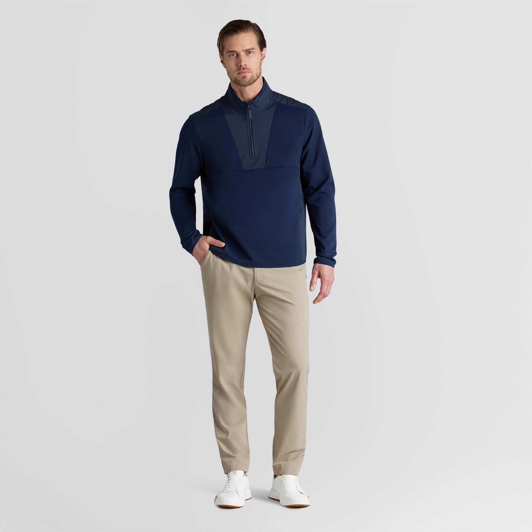Microfiber Technology Comfort Fit Silhouette Nylon Panelled Quarter Zip Jacket Twilight