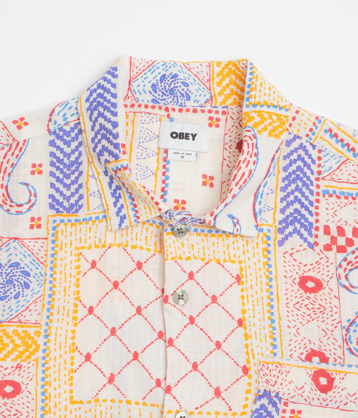 Obey Archie Short Sleeve Shirt - Cream Multi Advanced Moisture Management
