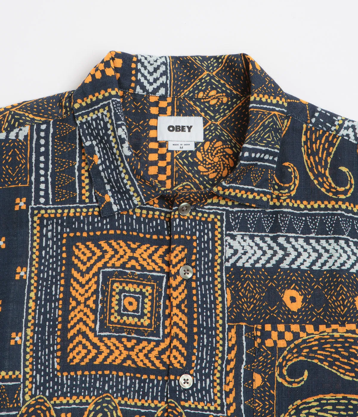 Layered Collar Multi Functional Pockets Obey Archie Short Sleeve Shirt - Navy Multi