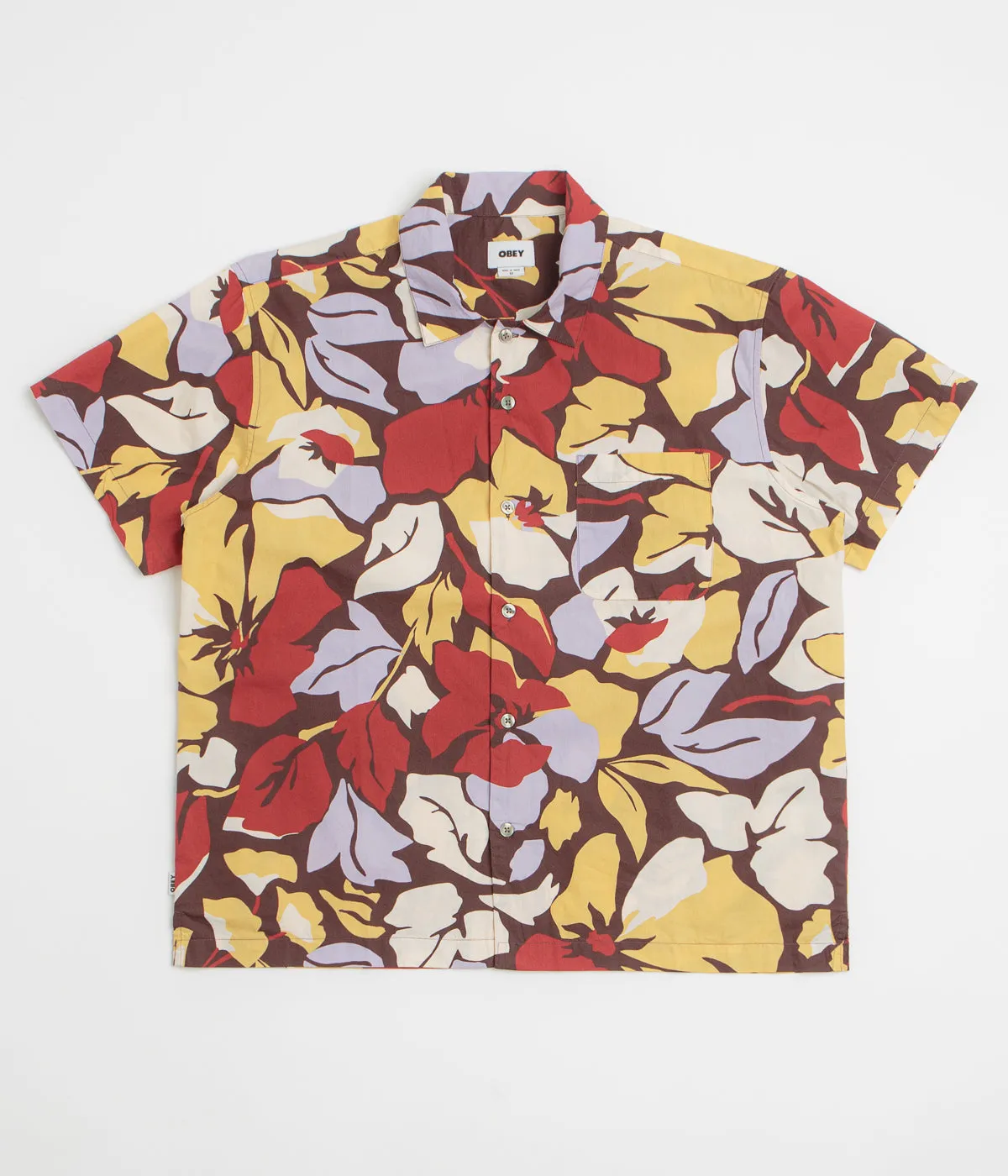 Wrinkle Resistant Material Bold Statement Obey Maxwell Short Sleeve Shirt - Chocolate Multi