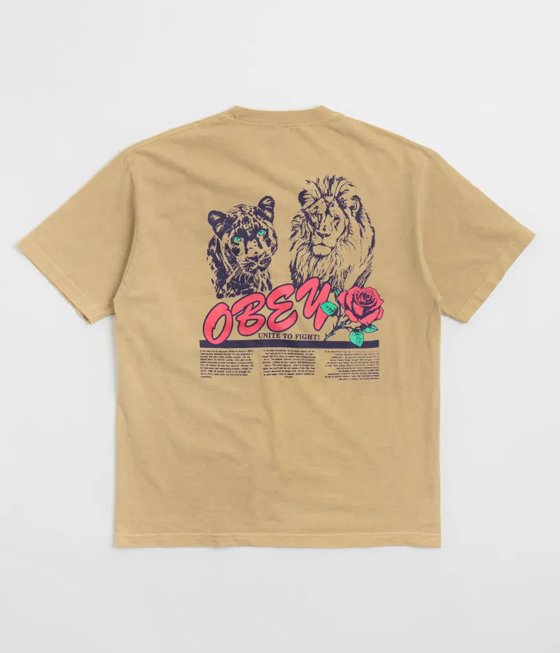 Party outfit camping event Obey Unite & Fight T-Shirt - Pigment Light Khaki