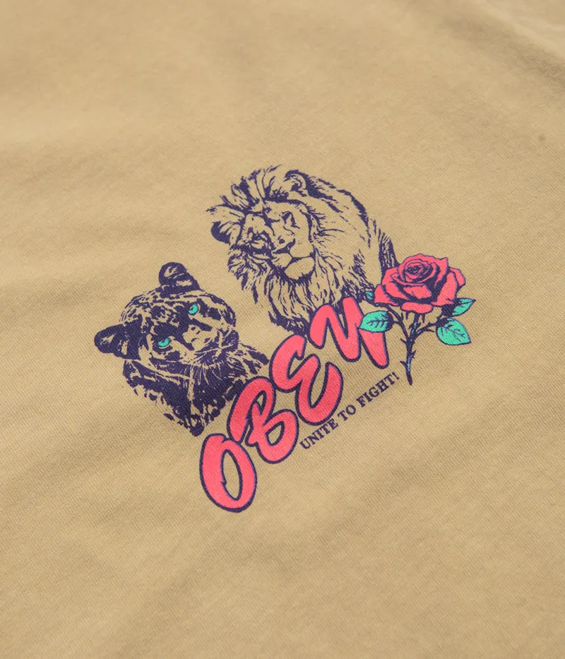 Asian size School campus Obey Unite & Fight T-Shirt - Pigment Light Khaki