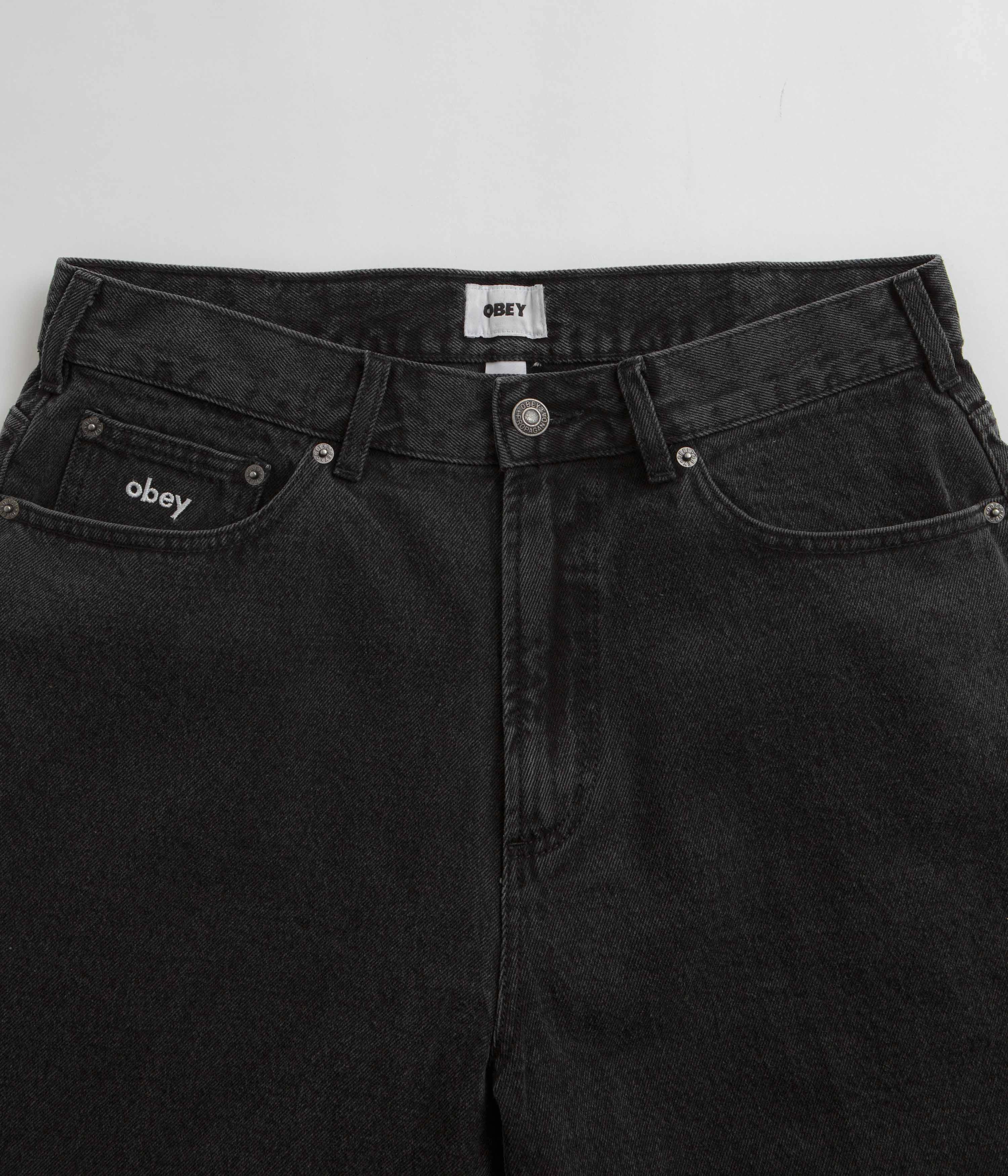 Obey Bigwig Baggy Denim Shorts - Faded Black Simple Mood