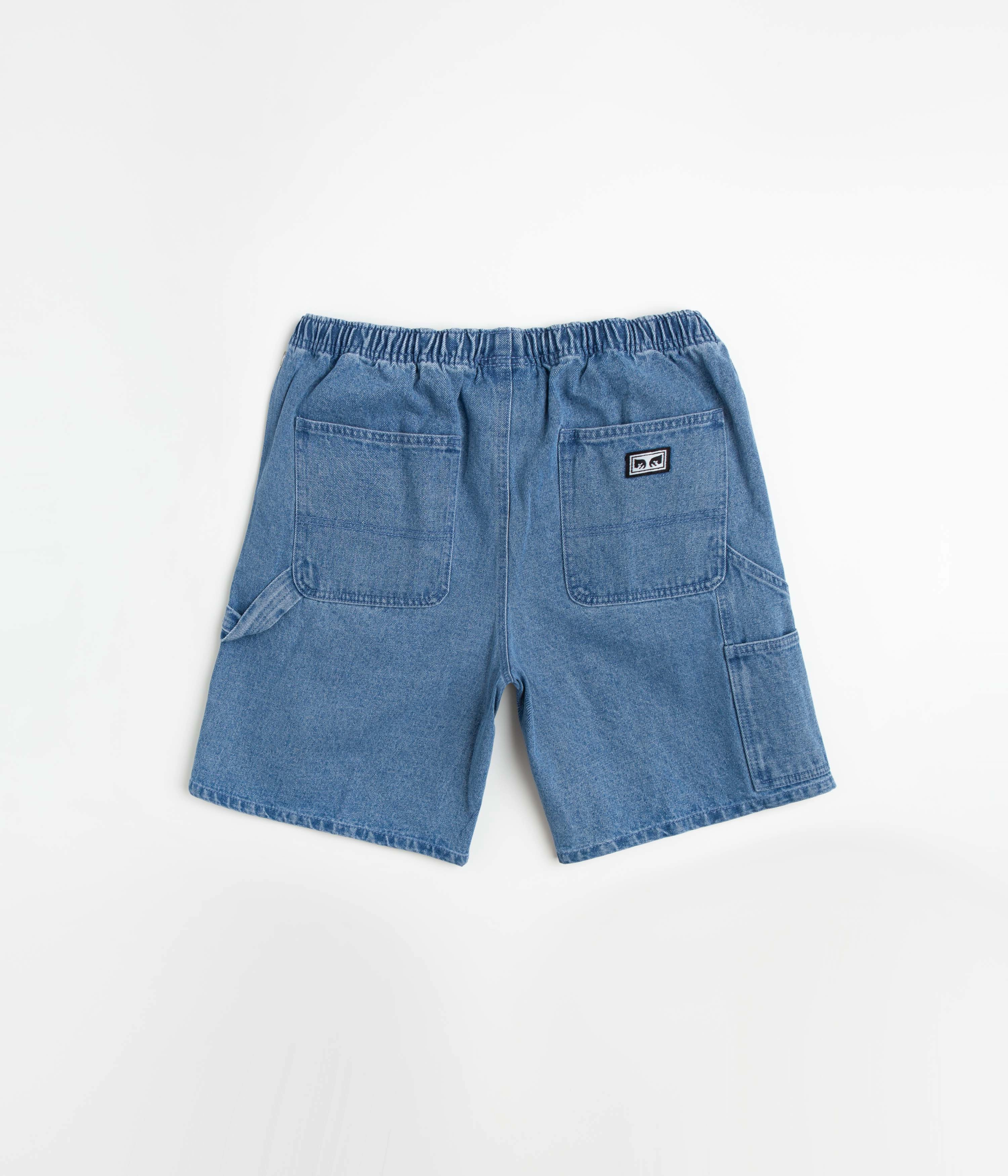 Non Restrictive Waistband Flexible Pocket Placement Obey Easy Denim Carpenter Shorts - Light Indigo