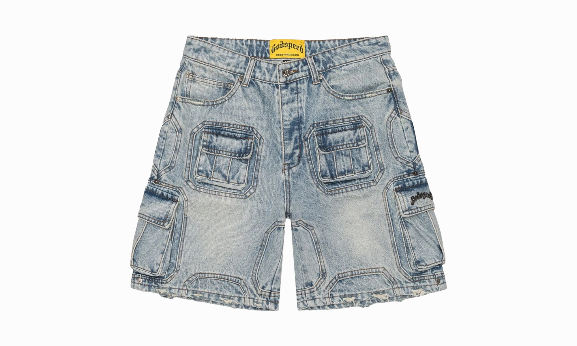 StretchableMaterial Planet Glow Octagon Cargo Denim Shorts "Blue"
