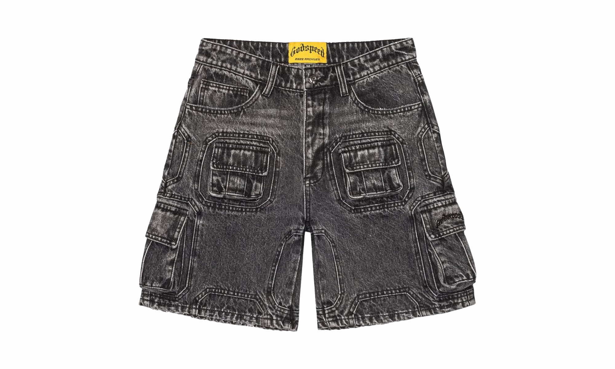 Silk Glow UVProtectionFabric Octagon Cargo Denim Shorts "Grey Wash"