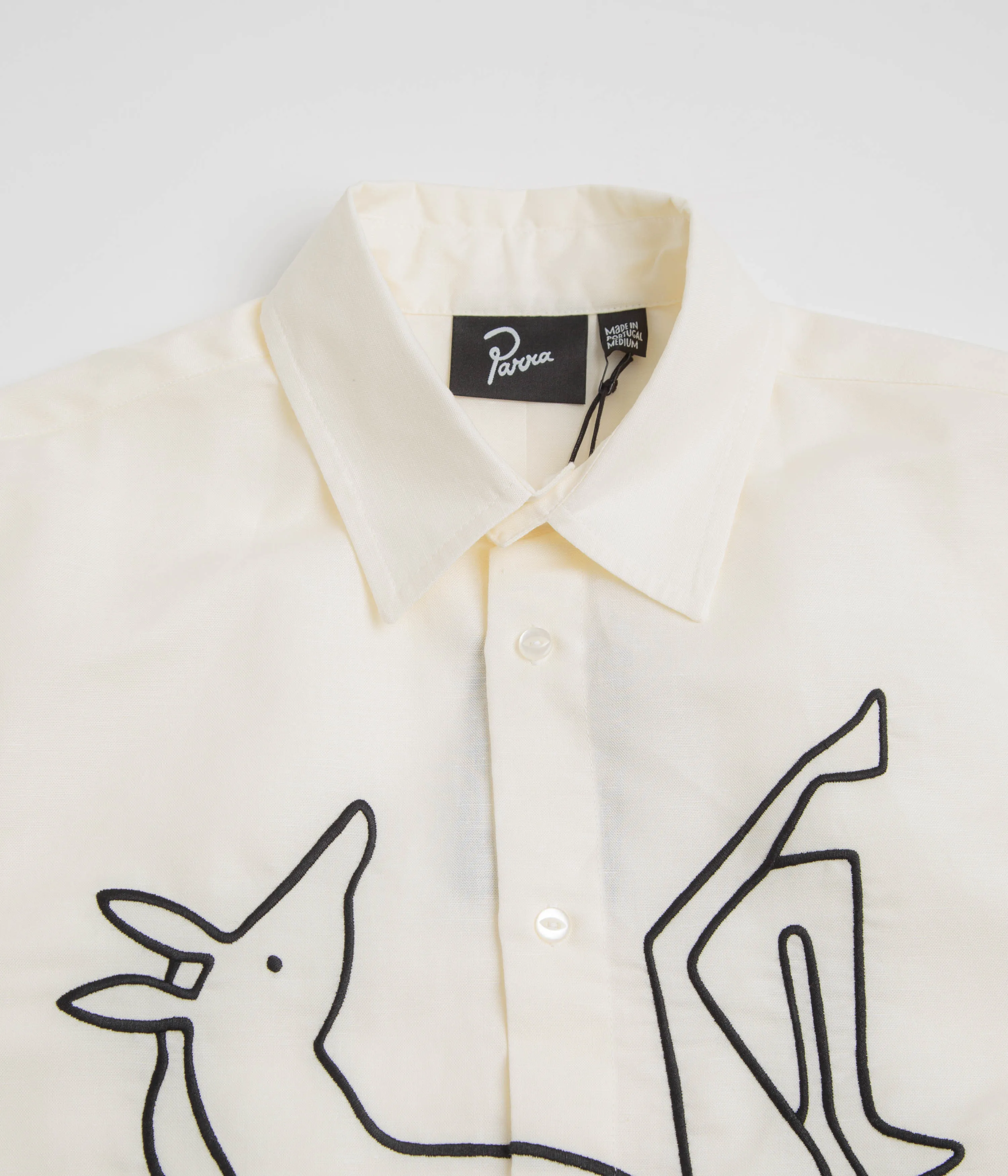 by Parra Vertical Horse Short Sleeve Shirt - Off White Quick Release Placket Tagless Design