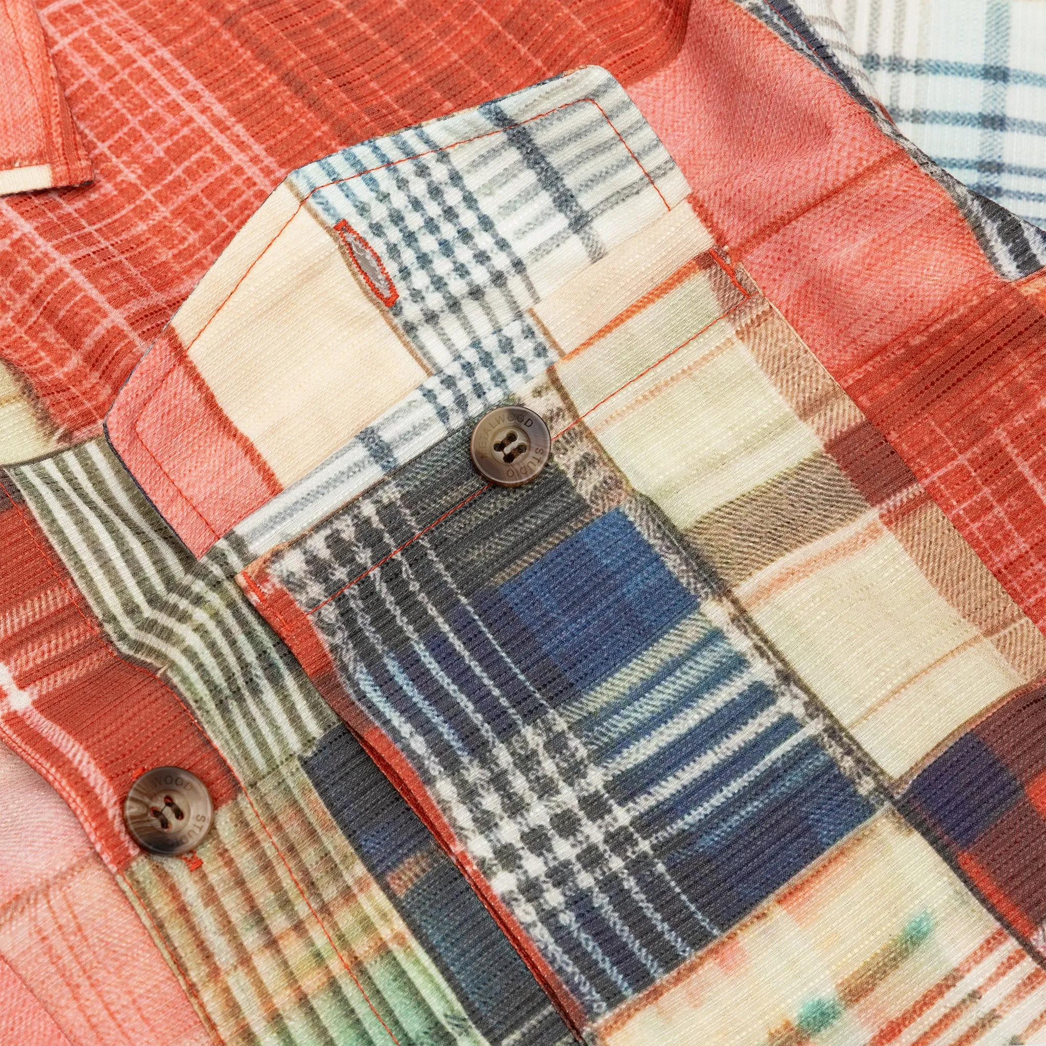 tall size Anti Cling Fabric MADRAS PATCH EXPLORER SHIRT