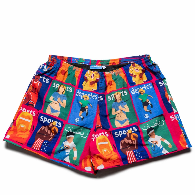 Market Illustrated Tech Shorts - Multi Eco - friendly Flexible Waistband