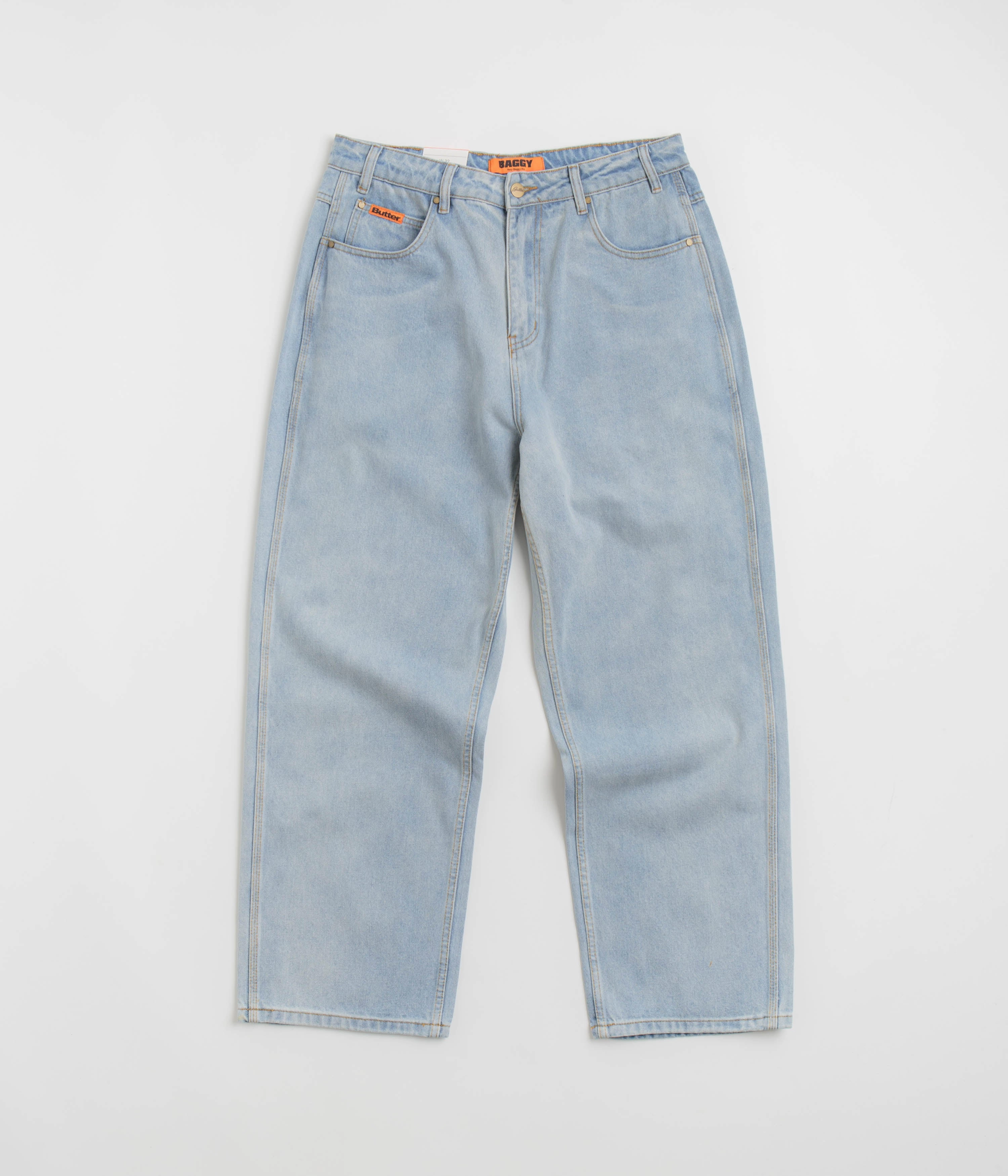 Easy Care Fabric FlexibleStretchWeave Butter Goods Baggy Jeans - Light Blue / Blue