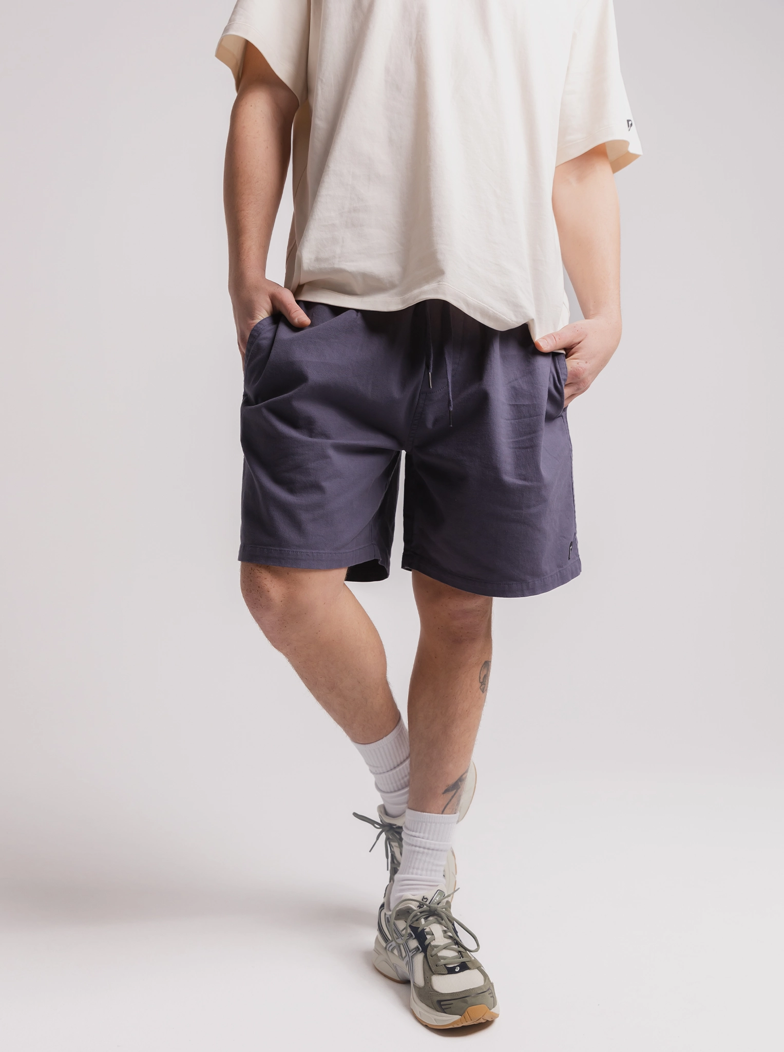 Retreat Shorts in Washed Navy Leather shorts
