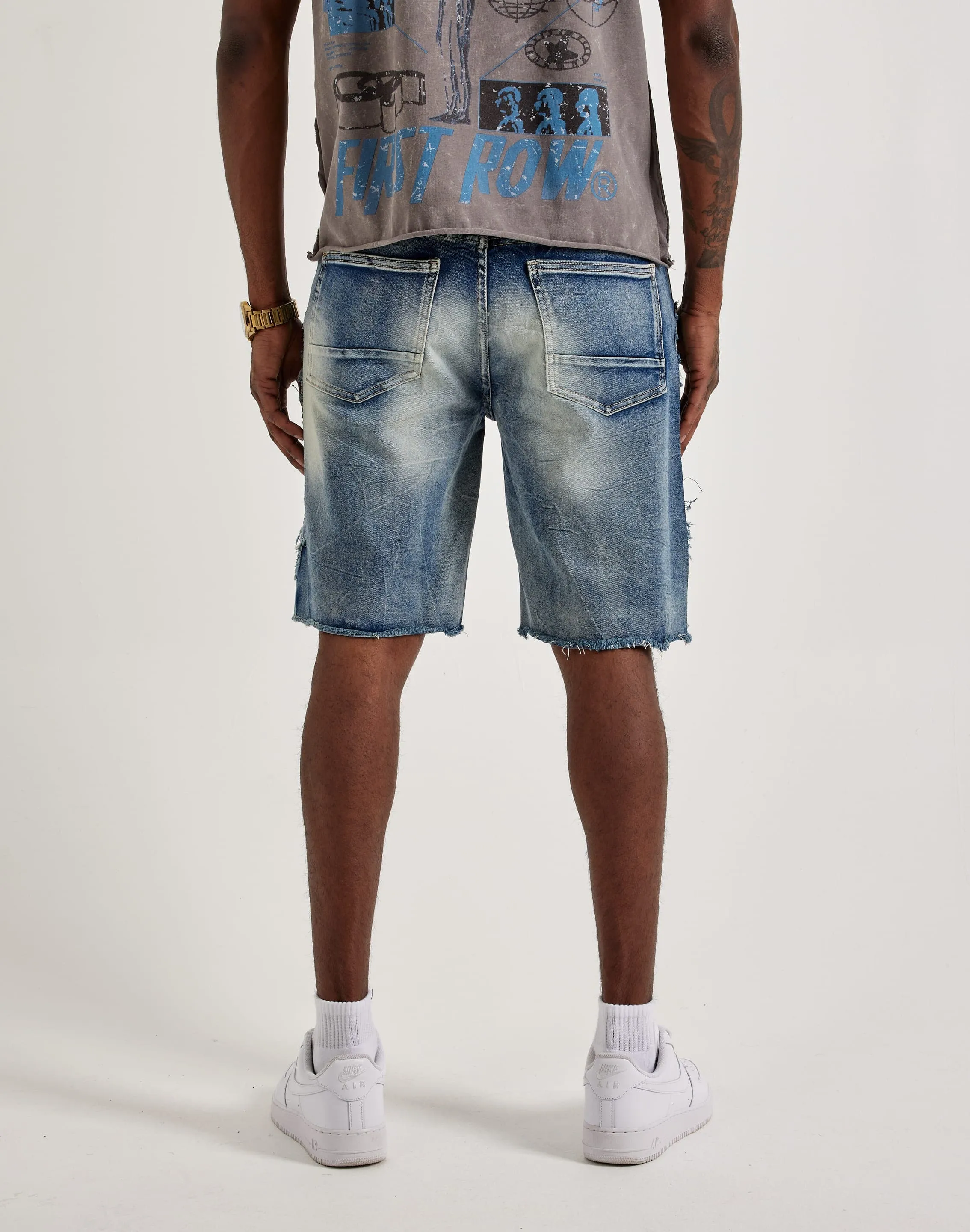 Eco Wear Smoke Rise Studded Patch Denim Shorts