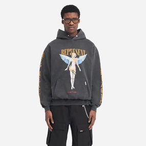 StainResistant Fabric ReinforcedKnees Represent | REBORN HOODIE  { AGED BLACK