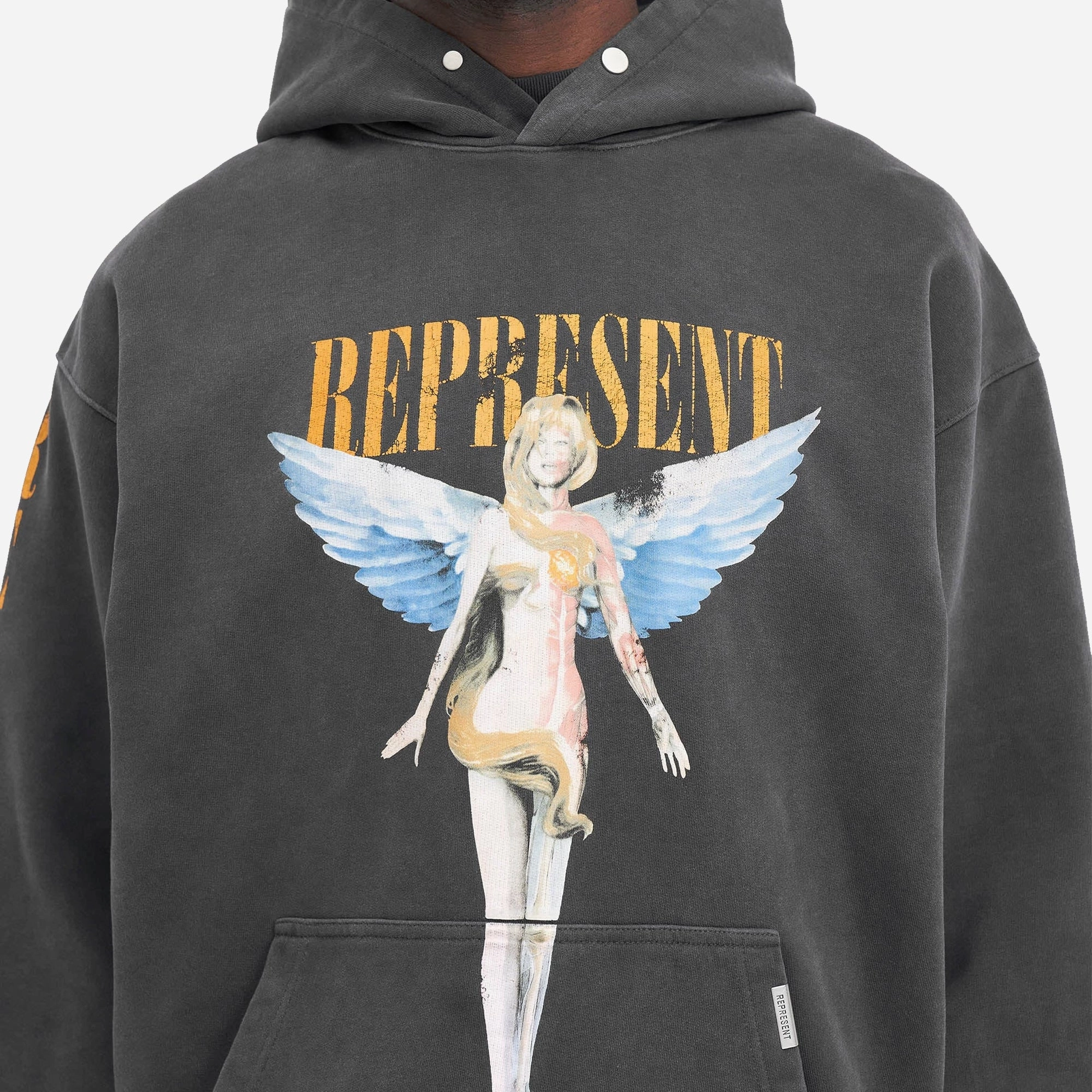 HiddenZipperClosure Represent | REBORN HOODIE  { AGED BLACK
