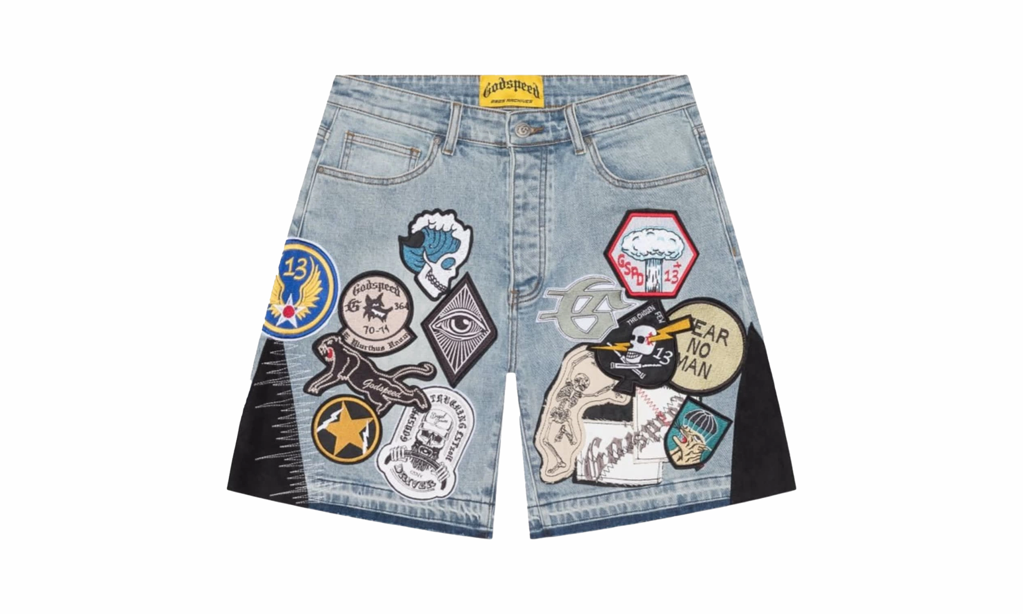 Patchwork Denim Shorts V2 "Blue" Model Edge