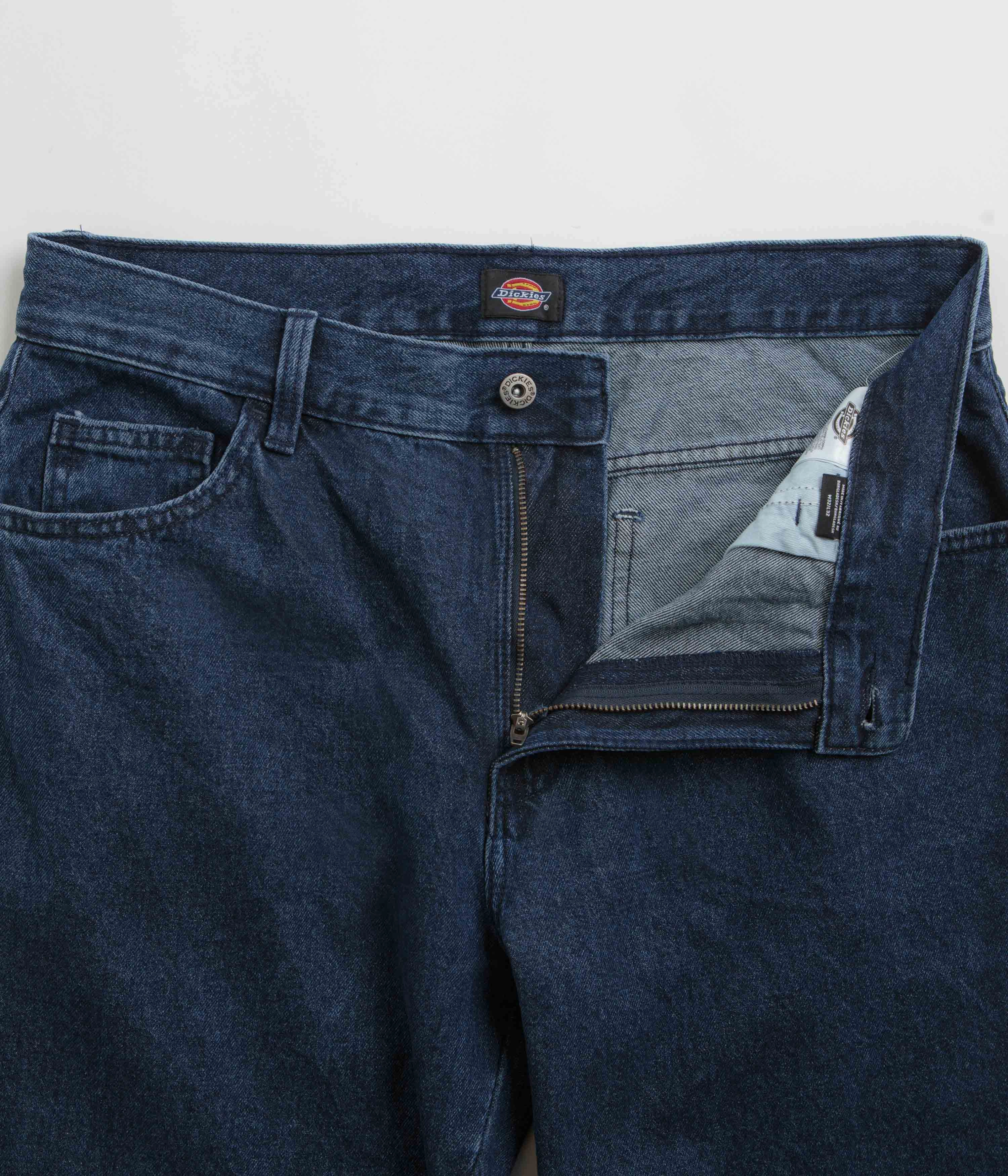 Dickies Double Knee Jeans - Stonewashed Indigo Blue Slim Design Zipper Closure