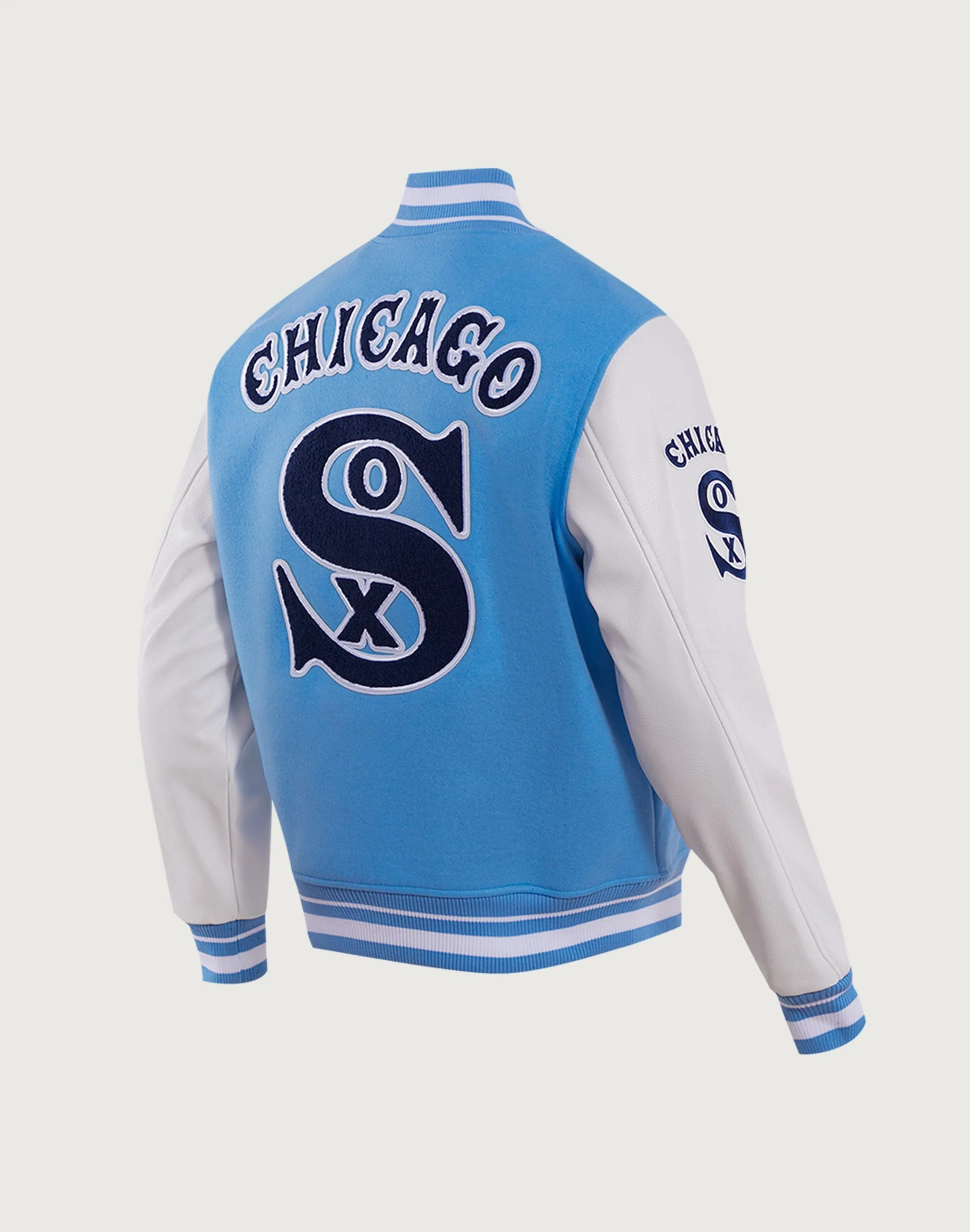 Pro Standard MLB Chicago White Sox Retro Classic Rib Wool Varsity Jacket Stretch Fabric Glow Core