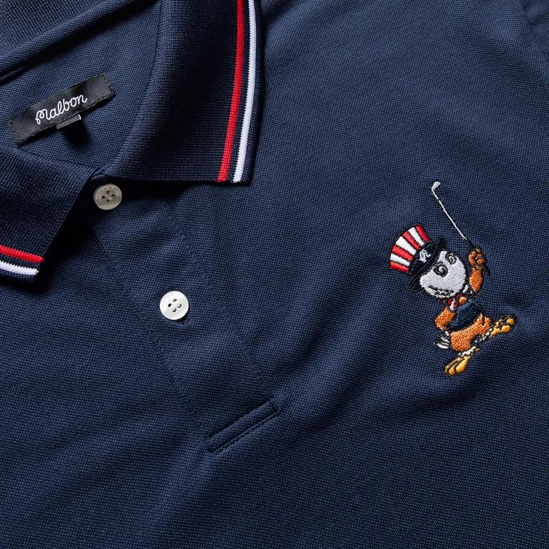 UV Protective Coating Lightweight Weave Malbon Golf  Eagle Buckets Performance Pique Polo - Navy