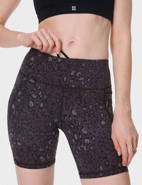 Power 6" Cycling Shorts - Black Luxe Leopard Elastic Waistband Design