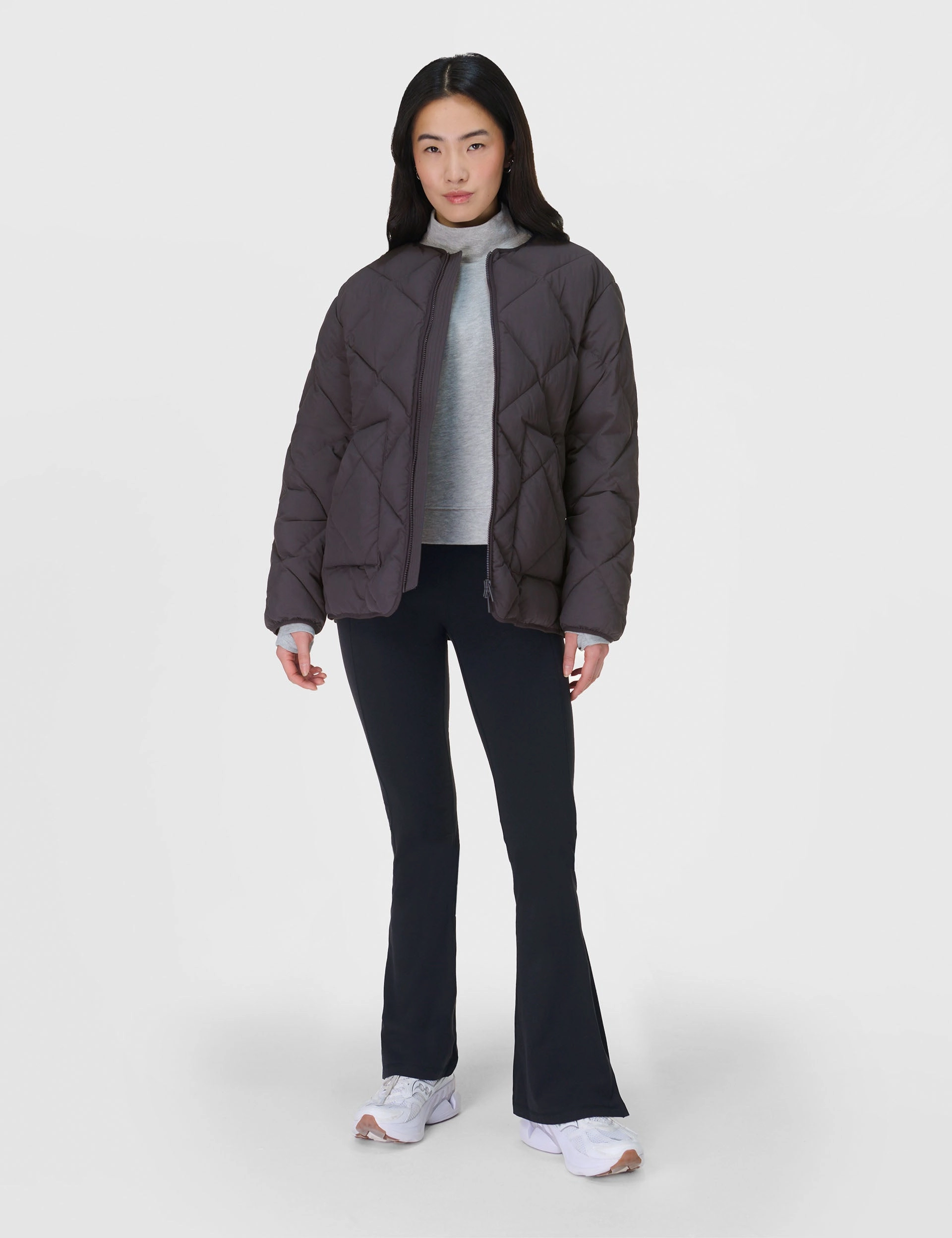 On the Move Quilted Jacket - Urban Grey Smooth Zipper Track Compression Panels