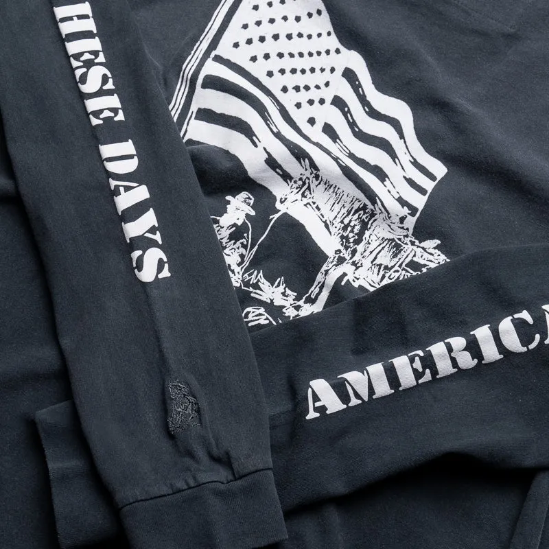 One Of These Days American Flag L/S Tee - Washed Black short size