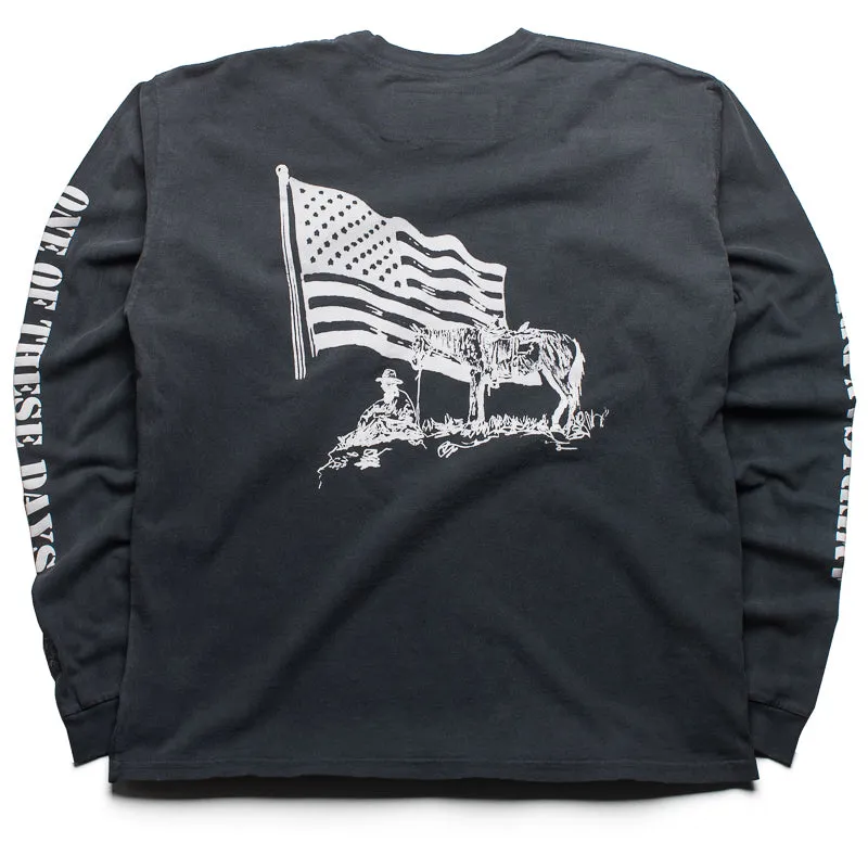 Casual Style One Of These Days American Flag L/S Tee - Washed Black