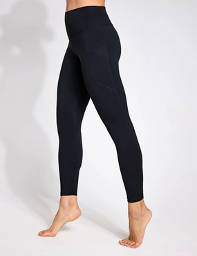 One High Waisted 7/8 Leggings with Pockets - Black Subtle Curve