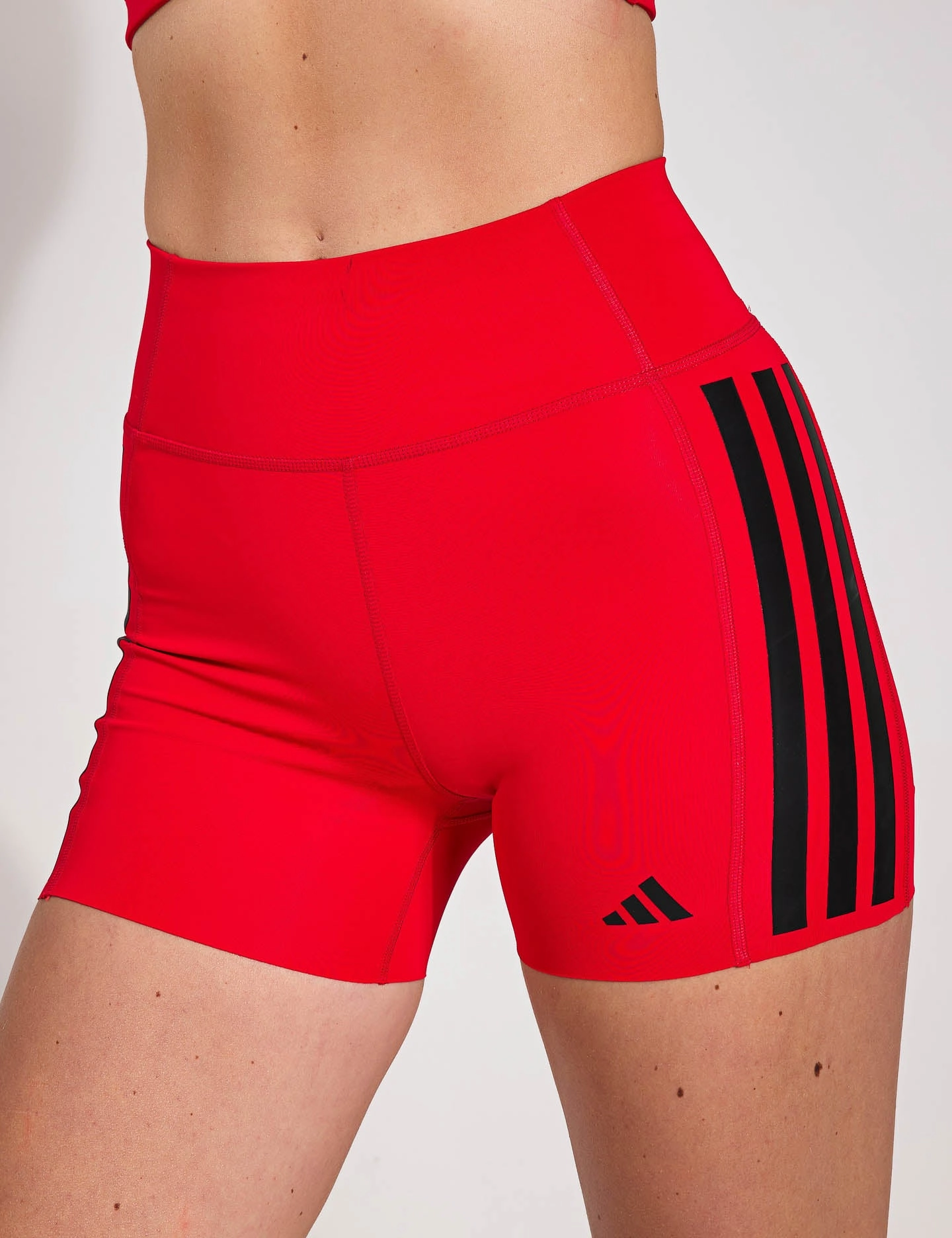 HighBackRise High-End Quality Optime 3-Stripes 1/4 Short Leggings - Pure Ruby